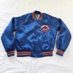 Vintage 80s NY Mets Satin Bomber Jacket Chalk Line MLB Made in USA M